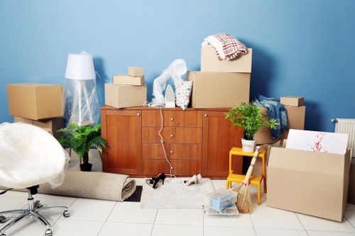 Person organizing boxes in a clean storage space
